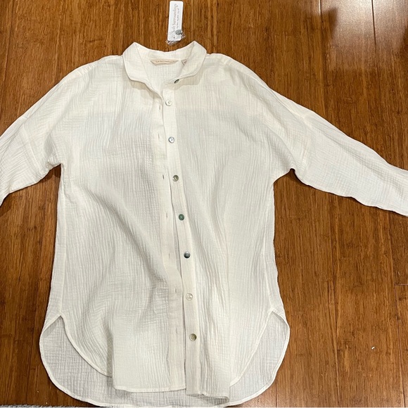 NWT Soft Surroundings Peregrine Gauze Cotton  Shirt Ivory Pearl Size Small - Picture 2 of 6